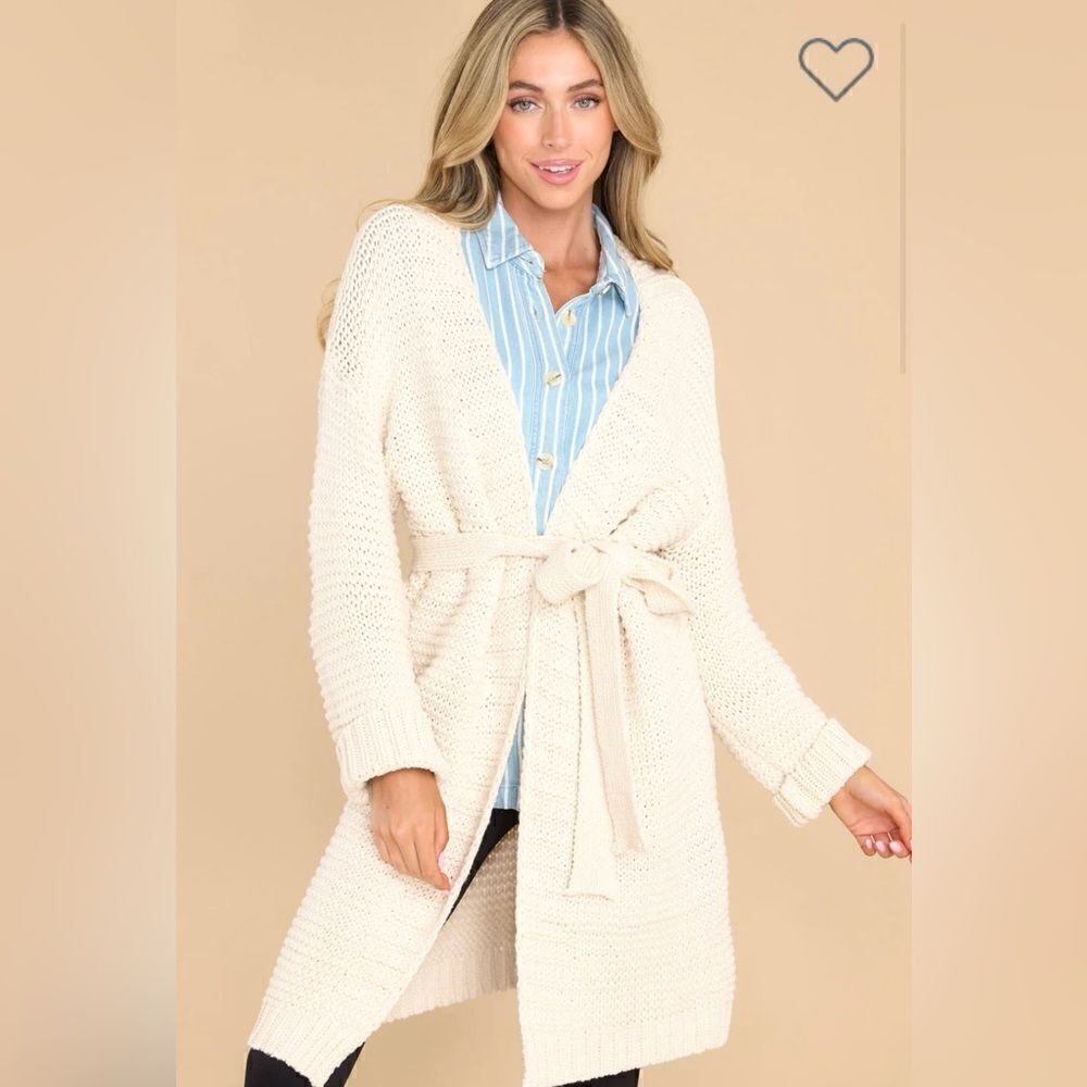 Miracle Relax More Ivory Midi Cardigan Tie Chunky Knit M/L